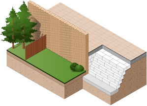 Four retaining walls insulated with EPS expanded polystyrene airpop