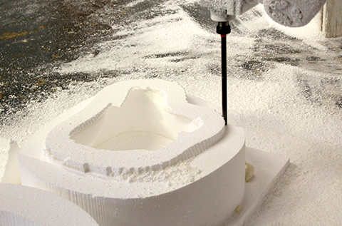 CNC routing of expanded polystyrene EPS airpop for Pure Land Foundation Garden at Chelsea Flower Show