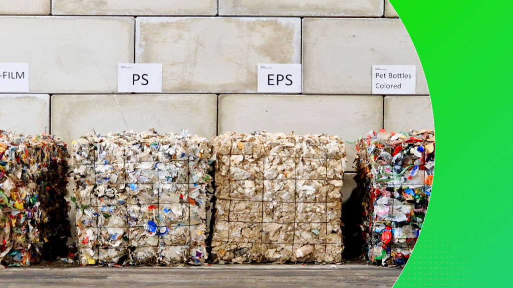 Sorted Expanded Polystyrene (EPS) and other plastics at the end of the lines